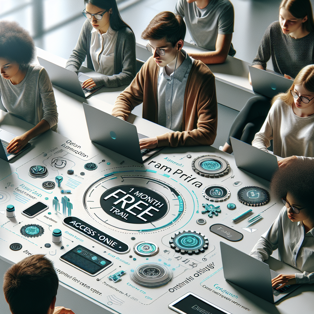 Imagem promocional para estudantes universitários, destacando a oferta do teste gratuito de 1 mês do Gemini Pro, com elementos visuais como jovens estudantes usando laptops, ícones de educação e tecnologia, e um destaque para a data e o acesso online.